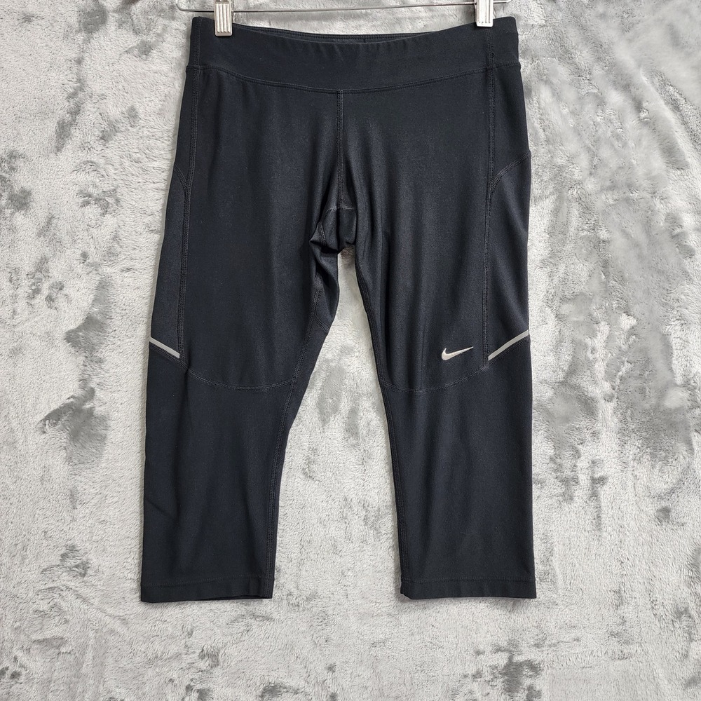 Nike Leggings Womens S Black Dri Fit Filament Running Capri Athletic Drawstring